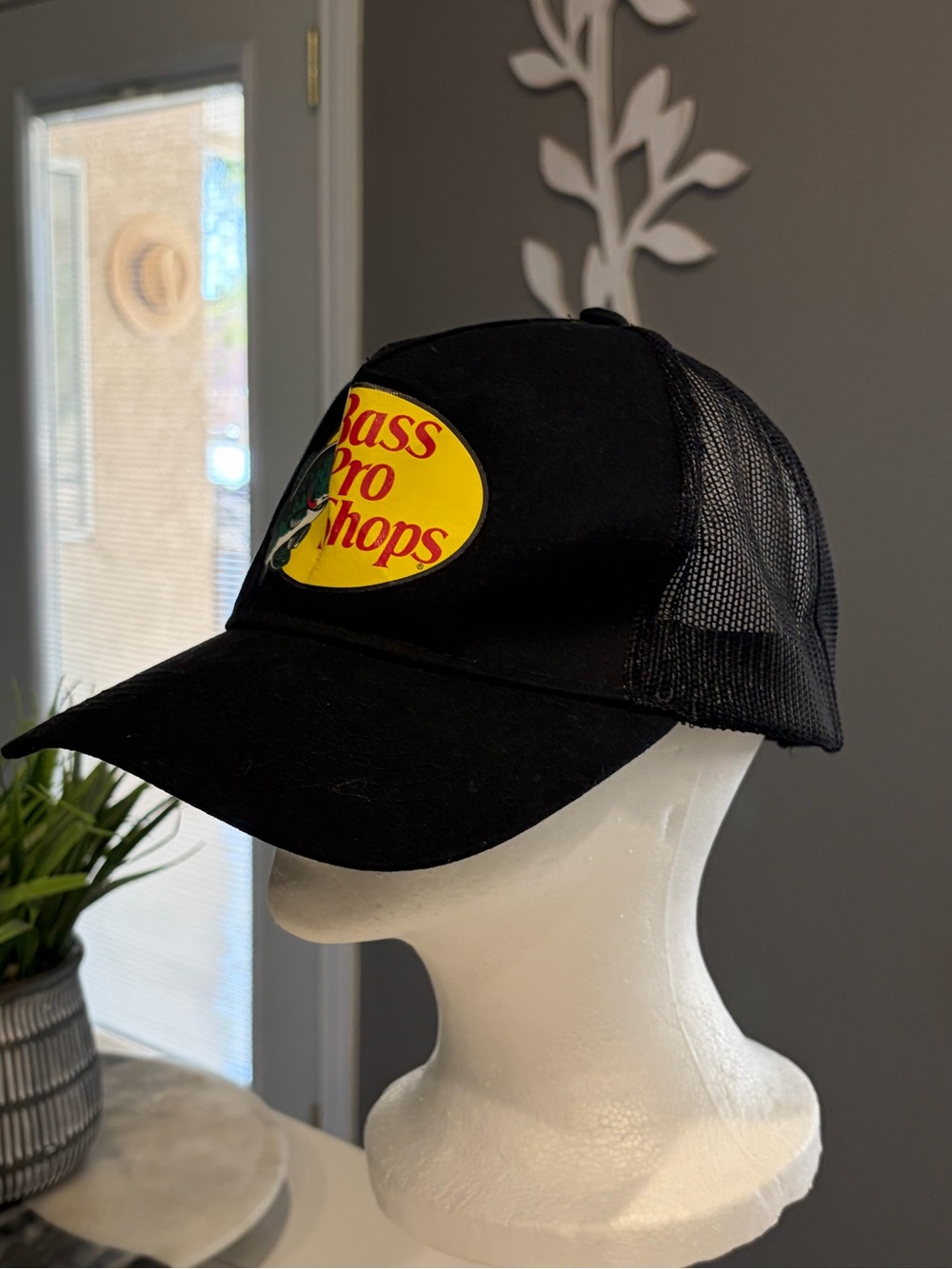 Bass Pro Shops Black Hat with Yellow Logo Patch